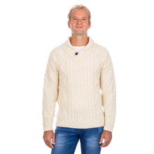 Load image into Gallery viewer, SAOL Men&#39;s Shawl Kerryman White Sweater SA209 TaraIrishClothing.com
