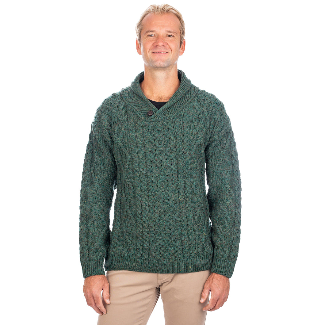 SAOL Men's Shawl Kerryman White Sweater SA209 TaraIrishClothing.com