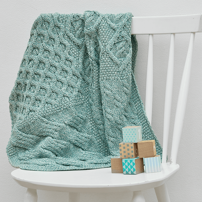 Soft Green Aran Knit Wool Irish Blanket Throw Tara