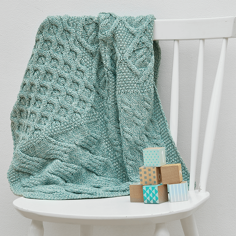 Soft Green Aran Knit Wool Irish Blanket Throw Tara