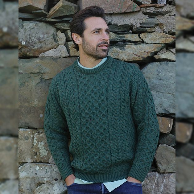 Connemara Green Heavyweight Traditional Aran Sweater for Men Tara Irish Clothing