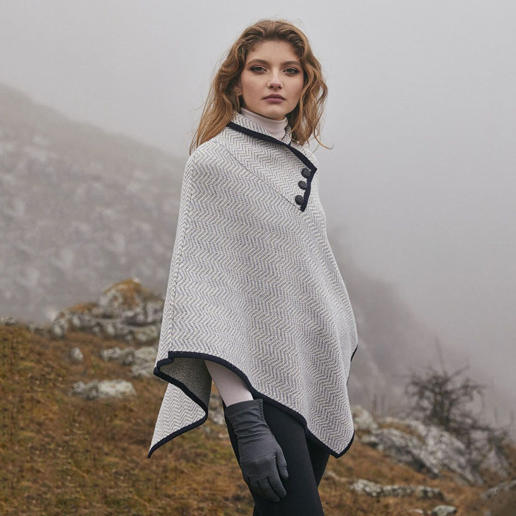 AWL318 Ladies Herringbone Irish Poncho Grey Tara Irish Clothing