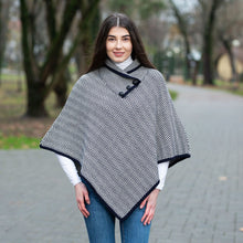 Load image into Gallery viewer, AWL318 Ladies Herringbone Irish Poncho Navy Tara Irish Clothing
