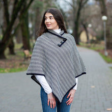 Load image into Gallery viewer, AWL318 Ladies Herringbone Irish Poncho Navy Tara Irish Clothing
