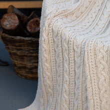 Load image into Gallery viewer, Aran Cable Knit Irish Blanket in Merino Wool Aran Stitches Detail
