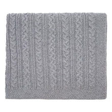 Load image into Gallery viewer, Aran Cable Knit Irish Blanket in Merino Wool Grey Full View
