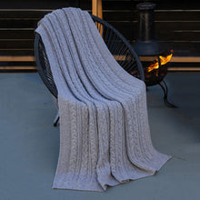 Load image into Gallery viewer, Aran Cable Knit Irish Blanket in Wool AWT311 in Grey

