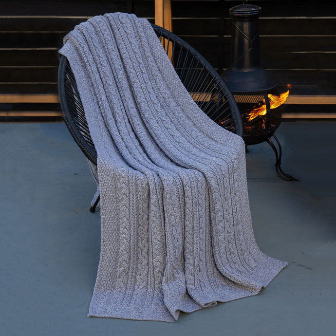 Aran Cable Knit Irish Blanket in Wool AWT311 in Grey