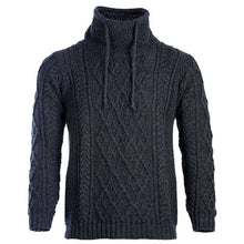 Load image into Gallery viewer, Men&#39;s Merino Wool Aran Sweater Charcoa;l Front Full View
