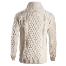 Load image into Gallery viewer, Men&#39;s Merino Wool Aran Sweater White Back Full View
