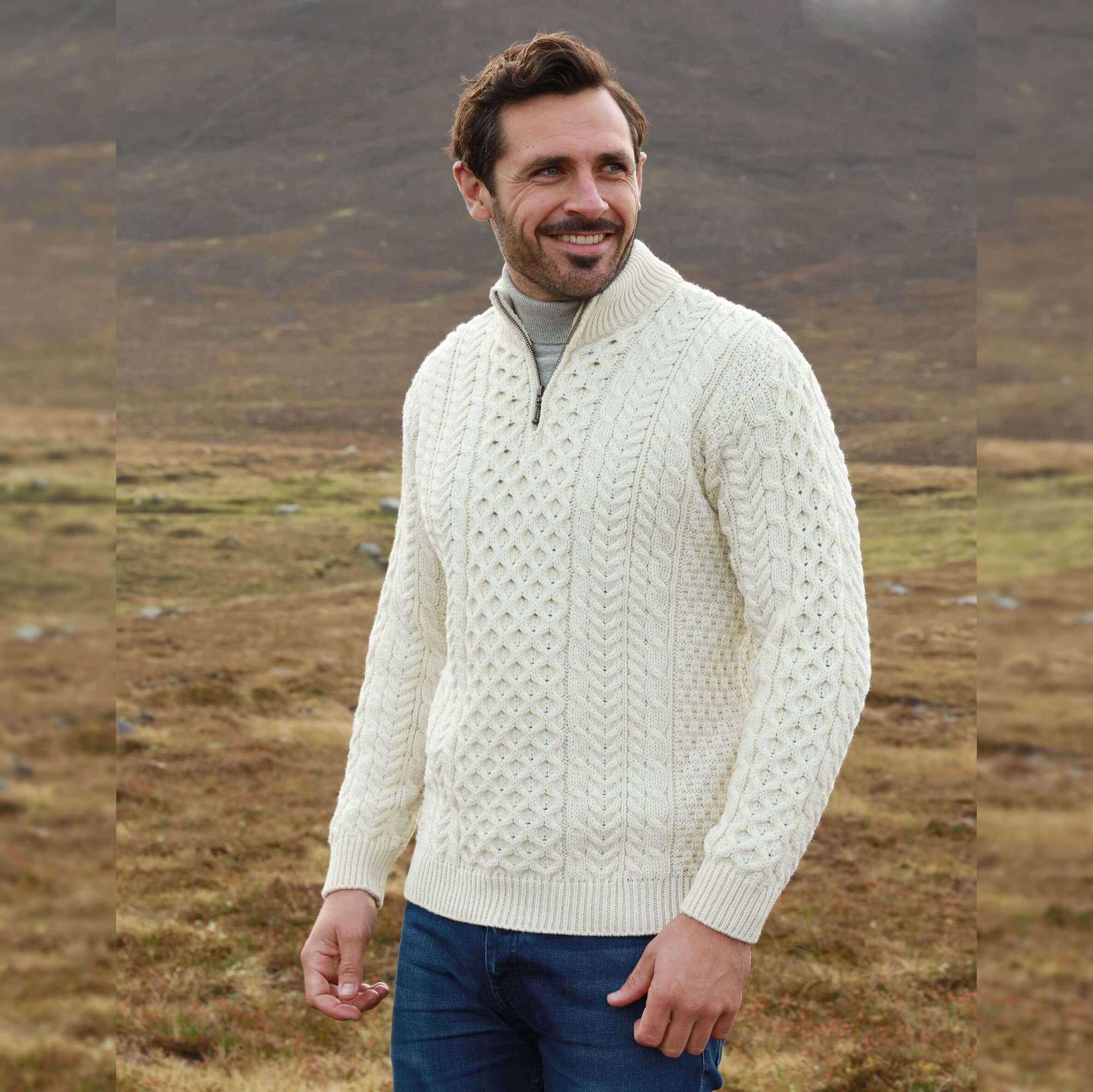 Men's Zipper Irish Sweater | Aran Sweaters | Tara Irish Clothing