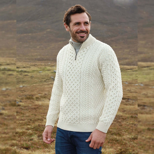 Aran Woollen Mills Zipper Donegal Irish Sweater B722 TaraIrishClothing.com