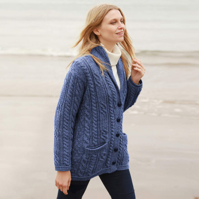 Carraig Donn Irish Aran Button Cardigan Grey B838 TaraIrishClothing.com