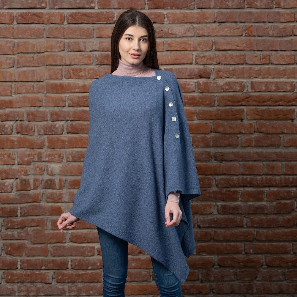 Blue Lambswool Button Shawl Tara Irish Clothing