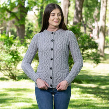 Load image into Gallery viewer, SAOL Grey Cable Knit Aran Wool Ladies Cardigan ​ML115 TaraIrishClothing.com

