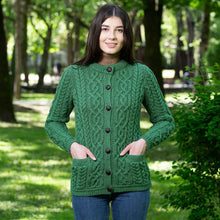Load image into Gallery viewer, SAOL Green Cable Knit Aran Wool Ladies Cardigan ​ML115 TaraIrishClothing.com
