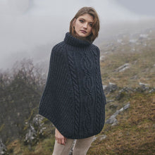 Load image into Gallery viewer, Charcoal Ladies Rolled Collar Irish Poncho Sweater ML132
