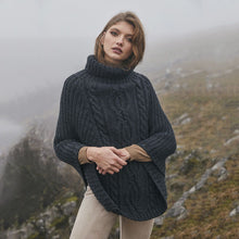 Load image into Gallery viewer, Charcoal Ladies Rolled Collar Irish Poncho Sweater ML132 Tara
