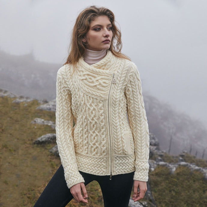 White Ladies White Irish Aran Jacket ML136 Tara Irish Clothing