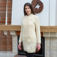 Load image into Gallery viewer, ML143 Long Merino Wool Aran Zipper Cardigan White Tara Irish Clothing
