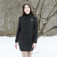 Load image into Gallery viewer, ML143 Long Merino Wool Aran Zipper Cardigan Charcoal Color Tara Irish Clothing
