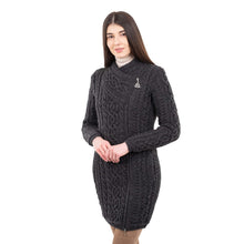 Load image into Gallery viewer, ML143 Long Merino Wool Aran Zipper Cardigan Charcoal Color Tara Irish Clothing
