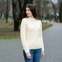 Load image into Gallery viewer, ML905 Women&#39;s Wool Cable Knit Aran Sweater White Tara Irish Clothing
