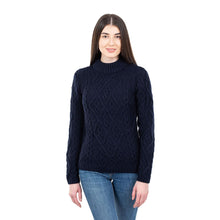 Load image into Gallery viewer, ML905 Women&#39;s Wool Cable Knit Aran Sweater Navy Blue Tara Irish Clothing
