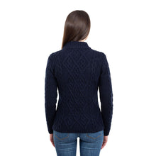 Load image into Gallery viewer, ML905 Women&#39;s Wool Cable Knit Aran Sweater Navy Blue Back Tara Irish Clothing
