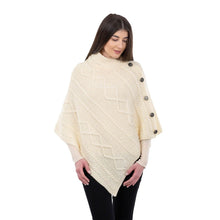 Load image into Gallery viewer, ML906 Aran Cable Buttoned Wool Poncho White Tara Irish Clothing
