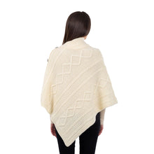 Load image into Gallery viewer, ML906 Aran Cable Buttoned Wool Poncho White Back Irish Clothing
