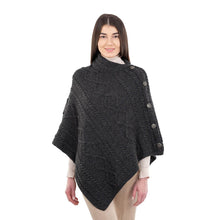 Load image into Gallery viewer, ML906 Aran Cable Buttoned Wool Poncho Charcoal Tara Irish Clothing
