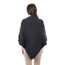 Load image into Gallery viewer, ML906 Aran Cable Buttoned Wool Poncho Charcoal Tara Irish Clothing
