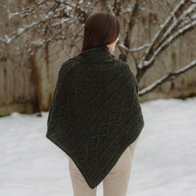 Load image into Gallery viewer, ML906 Aran Cable Buttoned Wool Poncho Army Green Tara Irish Clothing
