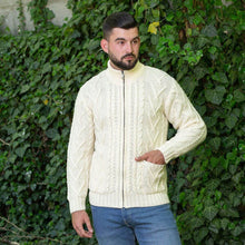 Load image into Gallery viewer, Men&#39;s Merino Knit Aran Zip Cardigan MM205-100- Natural Tara Irish Clothing
