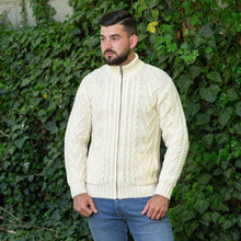 Load image into Gallery viewer, Men&#39;s Merino Knit Aran Zip Cardigan MM205-100- Natural Tara Irish Clothing
