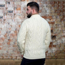 Load image into Gallery viewer, Men&#39;s Merino Knit Aran Zip Cardigan MM205-100- Natural Tara Irish Clothing
