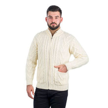 Load image into Gallery viewer, Men&#39;s Merino Knit Aran Zip Cardigan MM205-100- Natural Tara Irish Clothing
