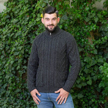 Load image into Gallery viewer, Men&#39;s Merino Knit Aran Zip Cardigan MM205-101- Charcoal Color Tara Irish Clothing
