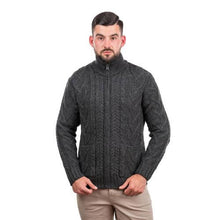 Load image into Gallery viewer, Men&#39;s Merino Knit Aran Zip Cardigan MM205-101- Charcoal Color Tara Irish Clothing
