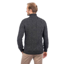 Load image into Gallery viewer, Men&#39;s Merino Knit Aran Zip Cardigan MM205-101- Charcoal Color Tara Irish Clothing
