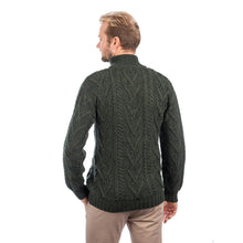Load image into Gallery viewer, Men&#39;s Merino Knit Aran Zip Cardigan MM205-102- Army Green Tara Irish Clothing
