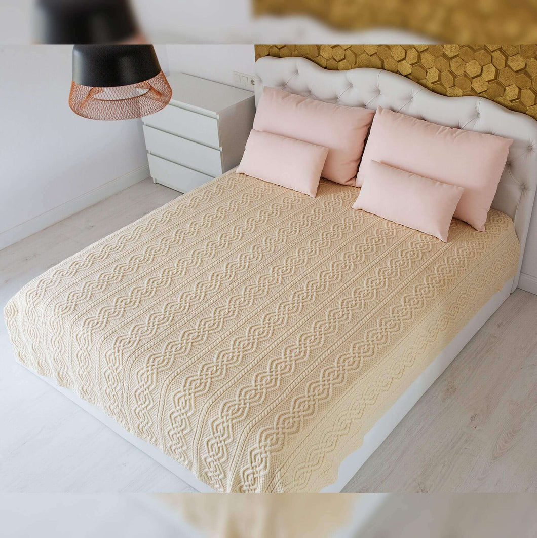 Large Merino Wool Cable Aran Blanket Natural Tara Irish Clothing
