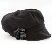 Load image into Gallery viewer, Women&#39;s Black Tweed Newsboy Cap Made in Ireland Tara Irish Clothing Full View
