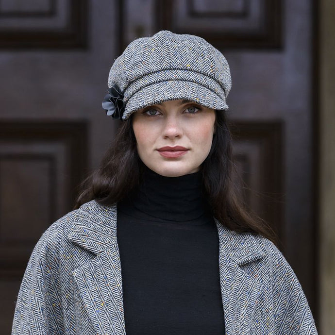 Irish Herringbone Newsboy Cap for Ladies in Grey Color Tara Irish Clothing