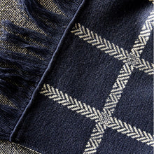 Load image into Gallery viewer, Blue Irish Oxford Merino Wool Check Blanket Detailing

