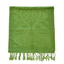 Load image into Gallery viewer, Book of Kells Celtic Pashmina Scarf in Green Tara Irish Clothing Full View
