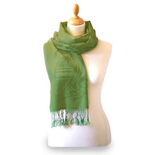 Load image into Gallery viewer, Book of Kells Celtic Pashmina Scarf in Green Tara Irish Clothing Side View
